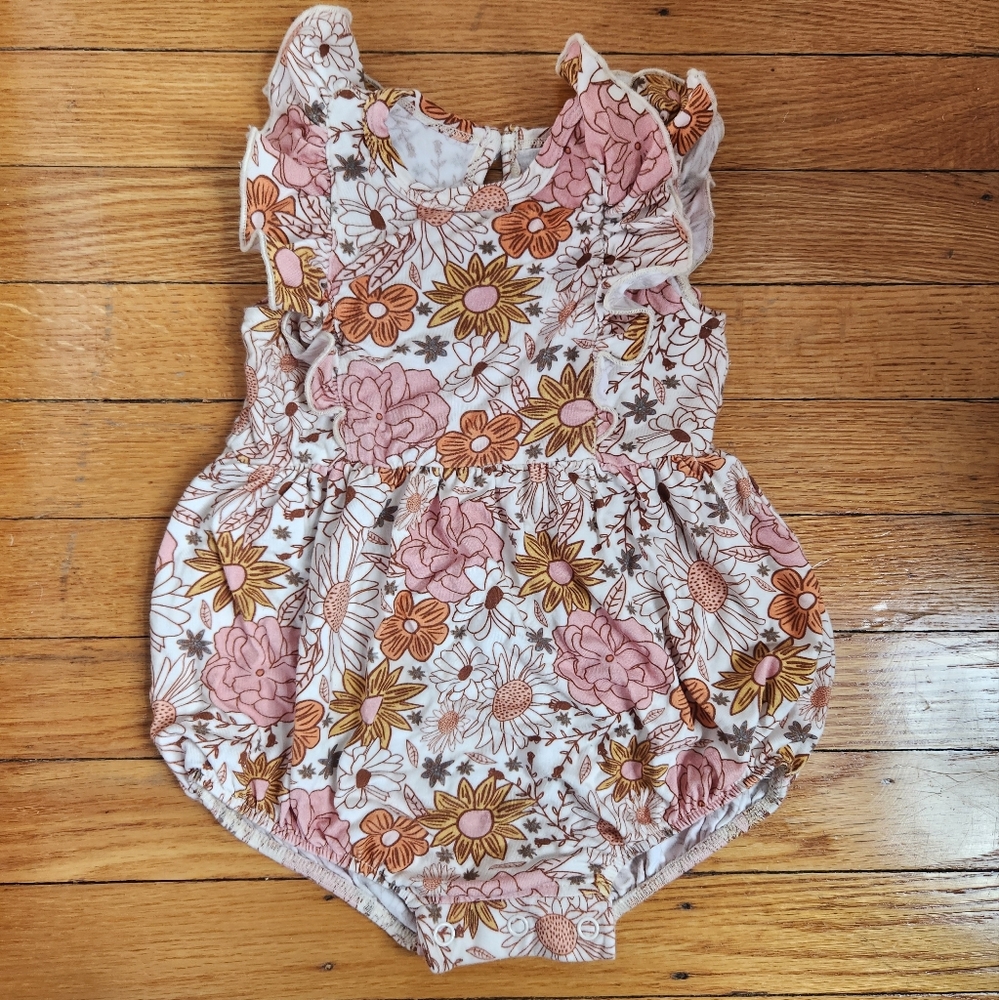 Caden Lane Floral Ruffle Bubble Romper 3-6 Months Baby Girl